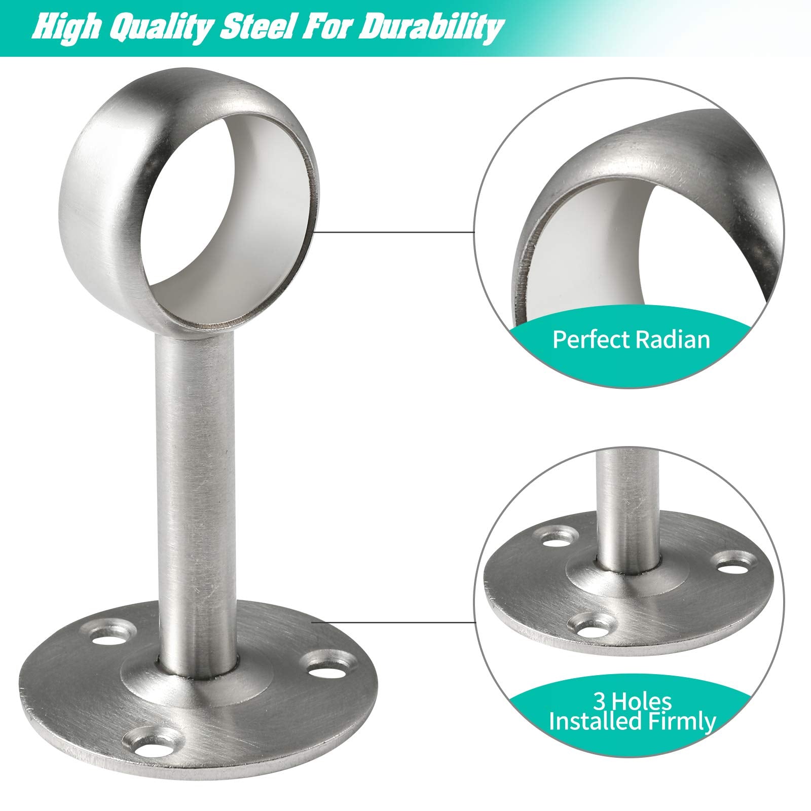 Creatyi Heavy Duty Ceiling-Mount Brackets - 4 Pcs Silver Closet Rod Supports With 1 Inch Rod Holders For Shower Curtains